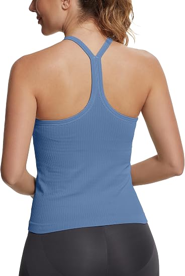 MATHCAT Ribbed Soft Seamless Workout Racerback Gym Tank Tops with Built-in Bra