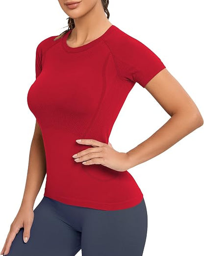 MATHCAT Yoga Short Sleeve Shirts Soft Seamless Gym T-Shirts