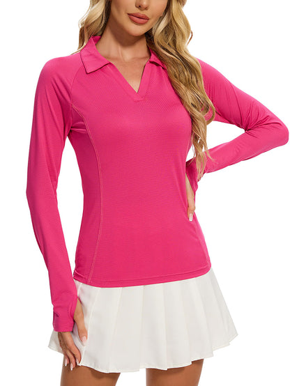 MATHCAT UPF50+ Quickly Dry Long-Sleeve Women Polo Golf Shirts Amazon Tennis Lightweight Athletic Tops