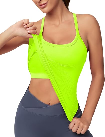 MATHCAT Women Seamless Racerback Athletic Running tank-Gym Tank With Built in Bra-Suitable for Yoga, Gym,Pilates
