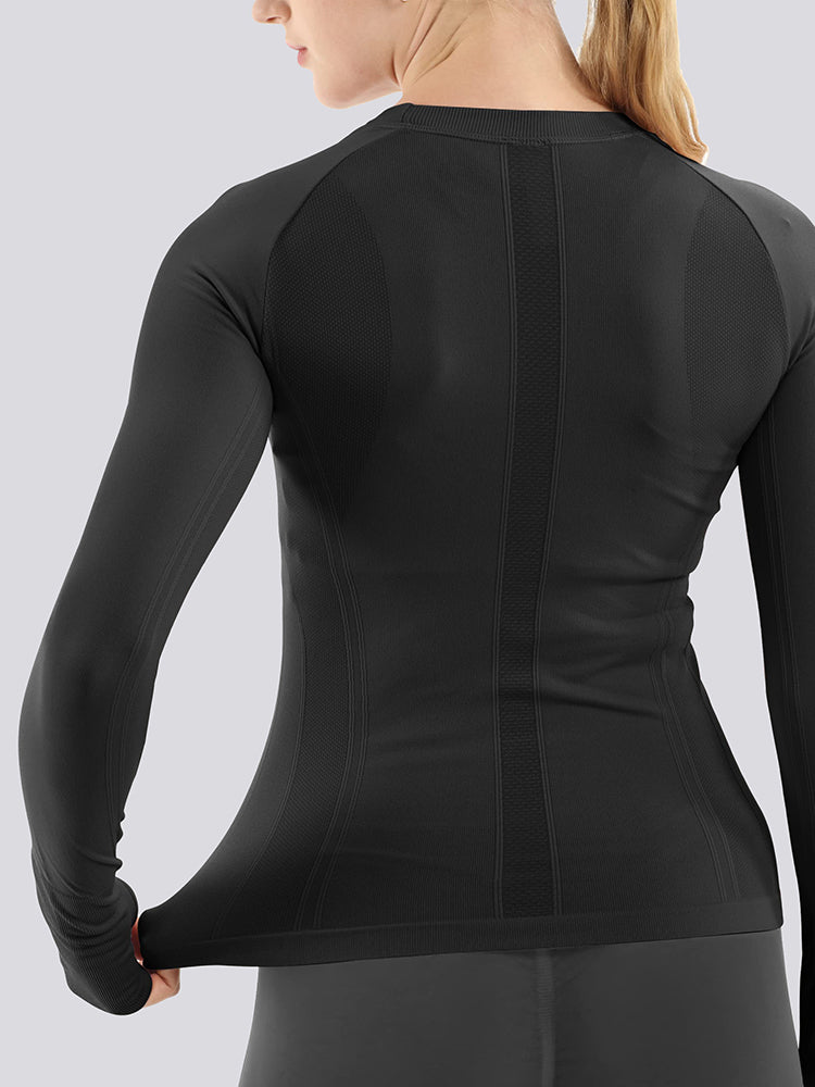 MathCat Breathable Seamless Long Sleeve Workout Shirts  Sports Running Yoga Shirt Black