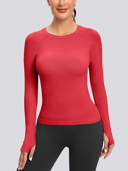MathCat Seamless  Long Sleeve Workout Shirts for Women Red