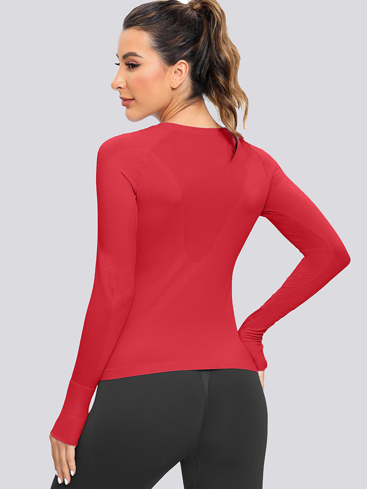 MathCat Seamless  Long Sleeve Workout Shirts for Women Red