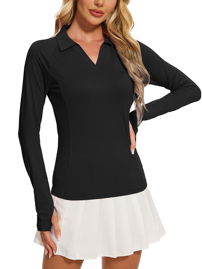 MATHCAT UPF50+ Quickly Dry Long-Sleeve Women Polo Golf Shirts Amazon Tennis Lightweight Athletic Tops