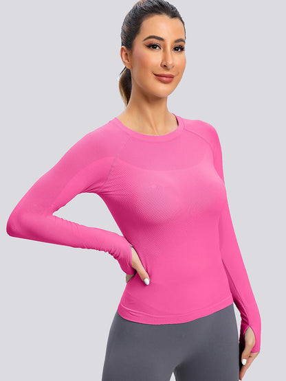 MathCat Seamless  Long Sleeve Workout Shirts for Women Peachpink