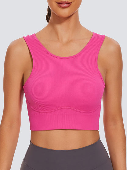 MathCat Seamless Ribbed  Backless Medium Support Sports Bras with Removable Pads Wildberry