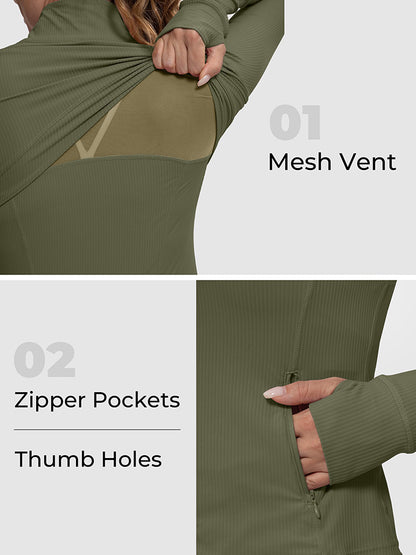 MATHCAT Womens Light Jacket for Spring Ribbed Athletic Jacket with Pockets