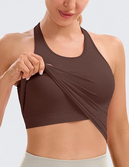 MathCat Longline Sports Bra for Women,Cropped Racerback Workout Tank Tops with Padded,Yoga Sports Bra with Mesh Ventilation