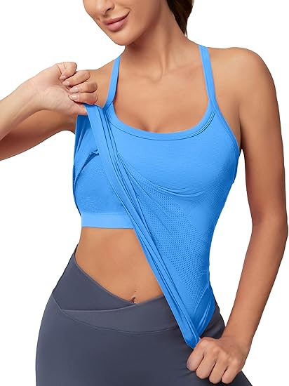 MATHCAT Women Seamless Racerback Athletic Running tank-Gym Tank With Built in Bra-Suitable for Yoga, Gym,Pilates