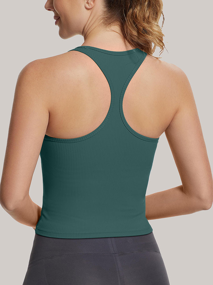 MATHCAT Square Collar Sleeveless Ribbed workout tank top with Built-in Bra