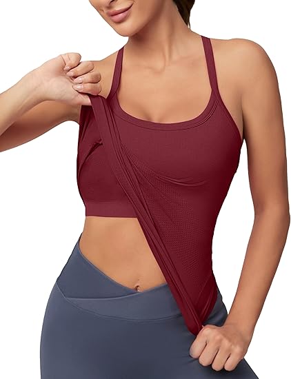 MATHCAT Women Seamless Racerback Athletic Running tank-Gym Tank With Built in Bra-Suitable for Yoga, Gym,Pilates
