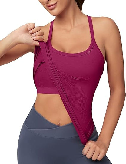 MATHCAT Women Seamless Racerback Athletic Running tank-Gym Tank With Built in Bra-Suitable for Yoga, Gym,Pilates