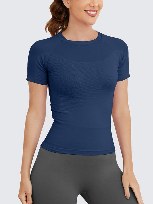 MathCat Seamless Soft Workout Tops T-shirt Navy