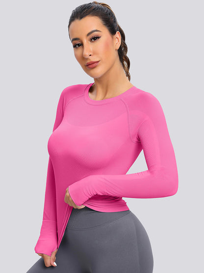MathCat Seamless  Long Sleeve Workout Shirts for Women Peachpink