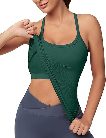 MATHCAT Women Seamless Racerback Athletic Running tank-Gym Tank With Built in Bra-Suitable for Yoga, Gym,Pilates