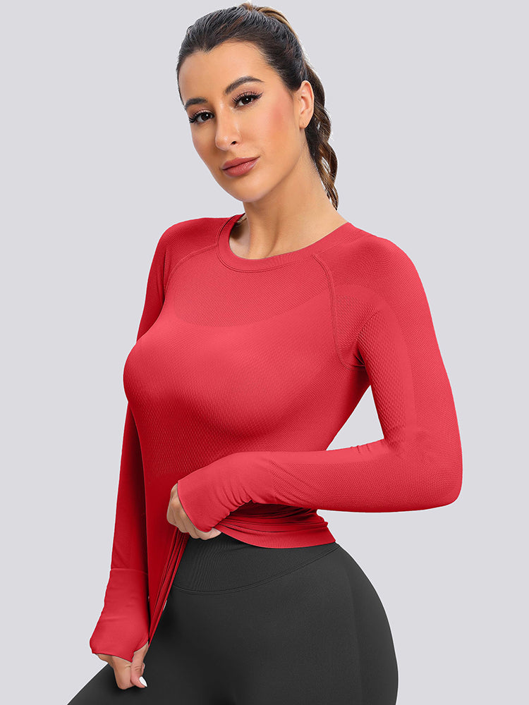 MathCat Seamless  Long Sleeve Workout Shirts for Women Red