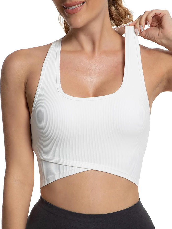 MATHCAT Cross Hem Crop Sports Bras with Built in Bra