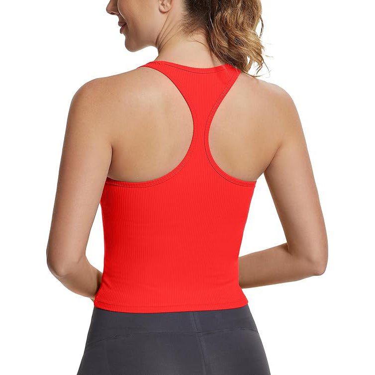MATHCAT Square Collar Sleeveless Ribbed workout tank top with Built-in Bra