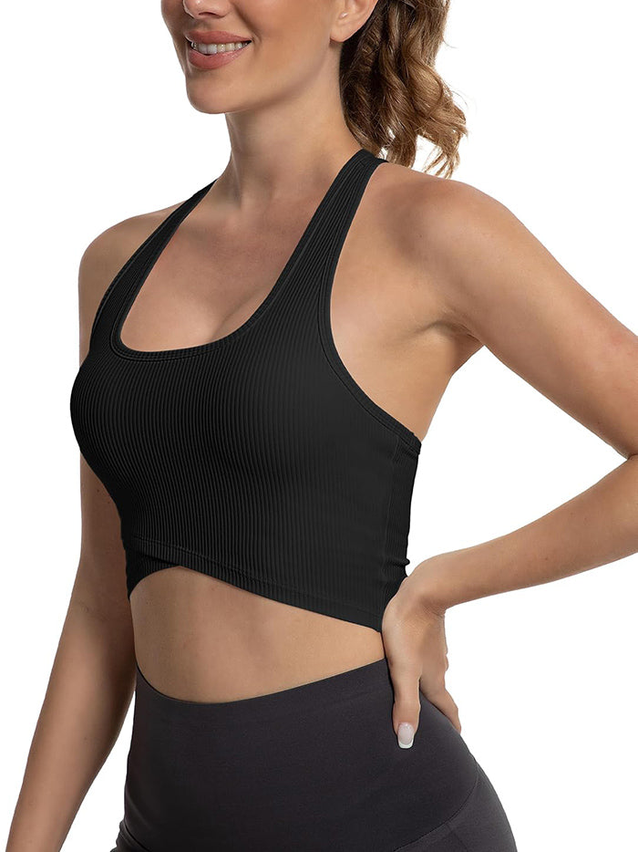 MATHCAT Cross Hem Crop Sports Bras with Built in Bra
