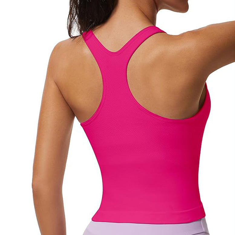 MATHCAT Ribbed Racerback Crop Workout Tank Top for Women with Built-in Bra