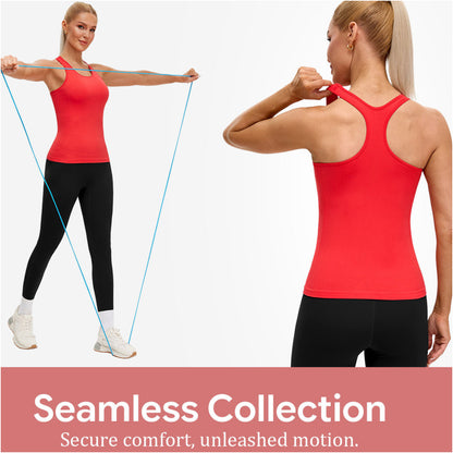 MathCat Racerback Workout Tank Tops for Women, Seamless Padded Athletic Yoga Tops Camisole Shirts with Built in Bra