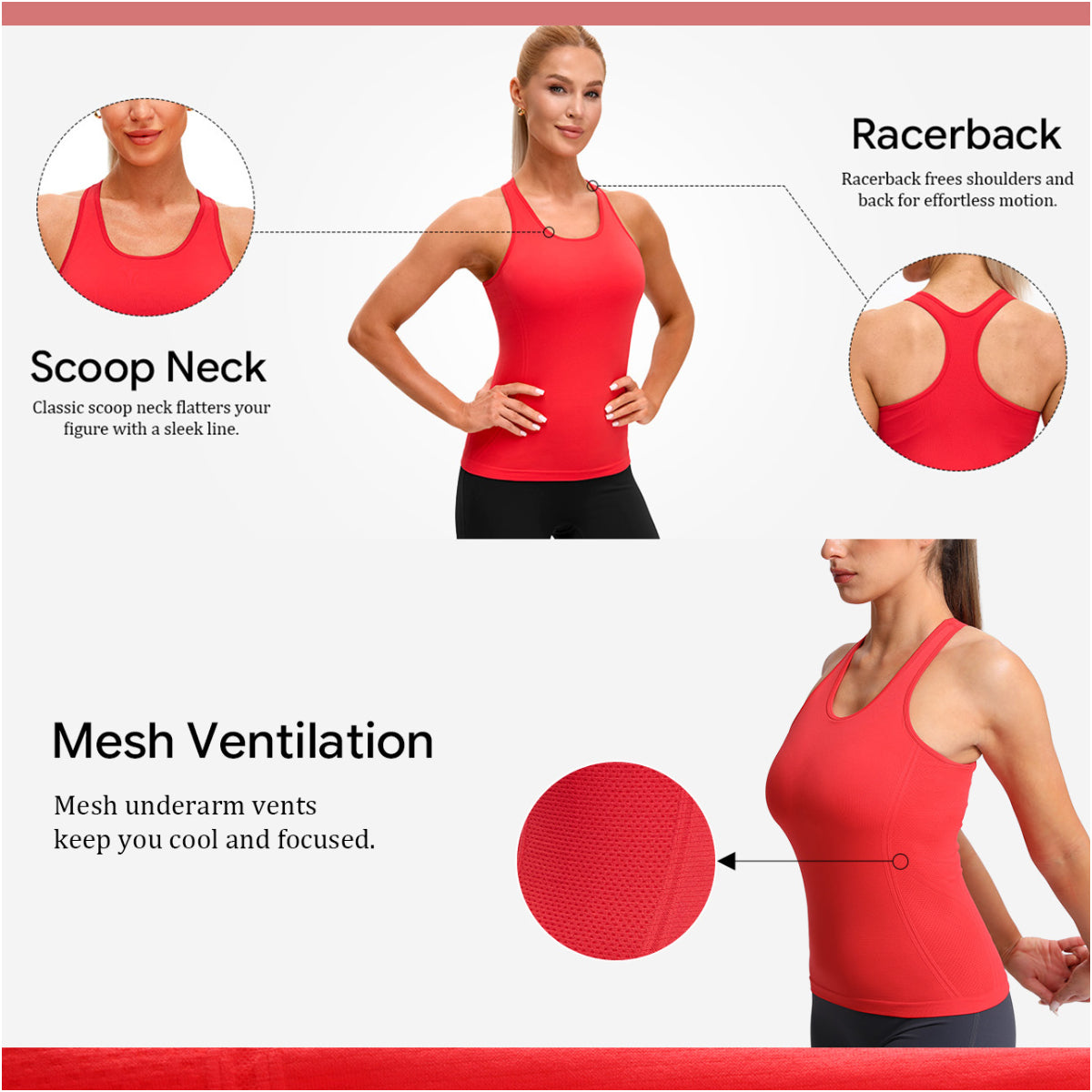 MathCat Racerback Workout Tank Tops for Women, Seamless Padded Athletic Yoga Tops Camisole Shirts with Built in Bra