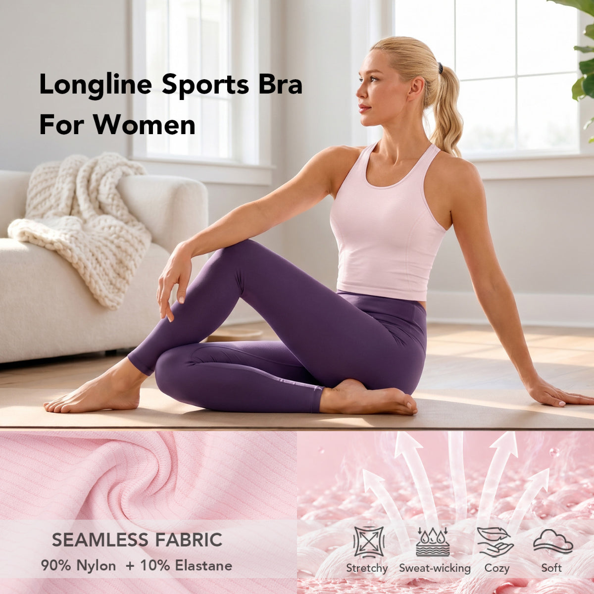 MathCat Longline Sports Bra for Women,Cropped Racerback Workout Tank Tops with Padded,Yoga Sports Bra with Mesh Ventilation
