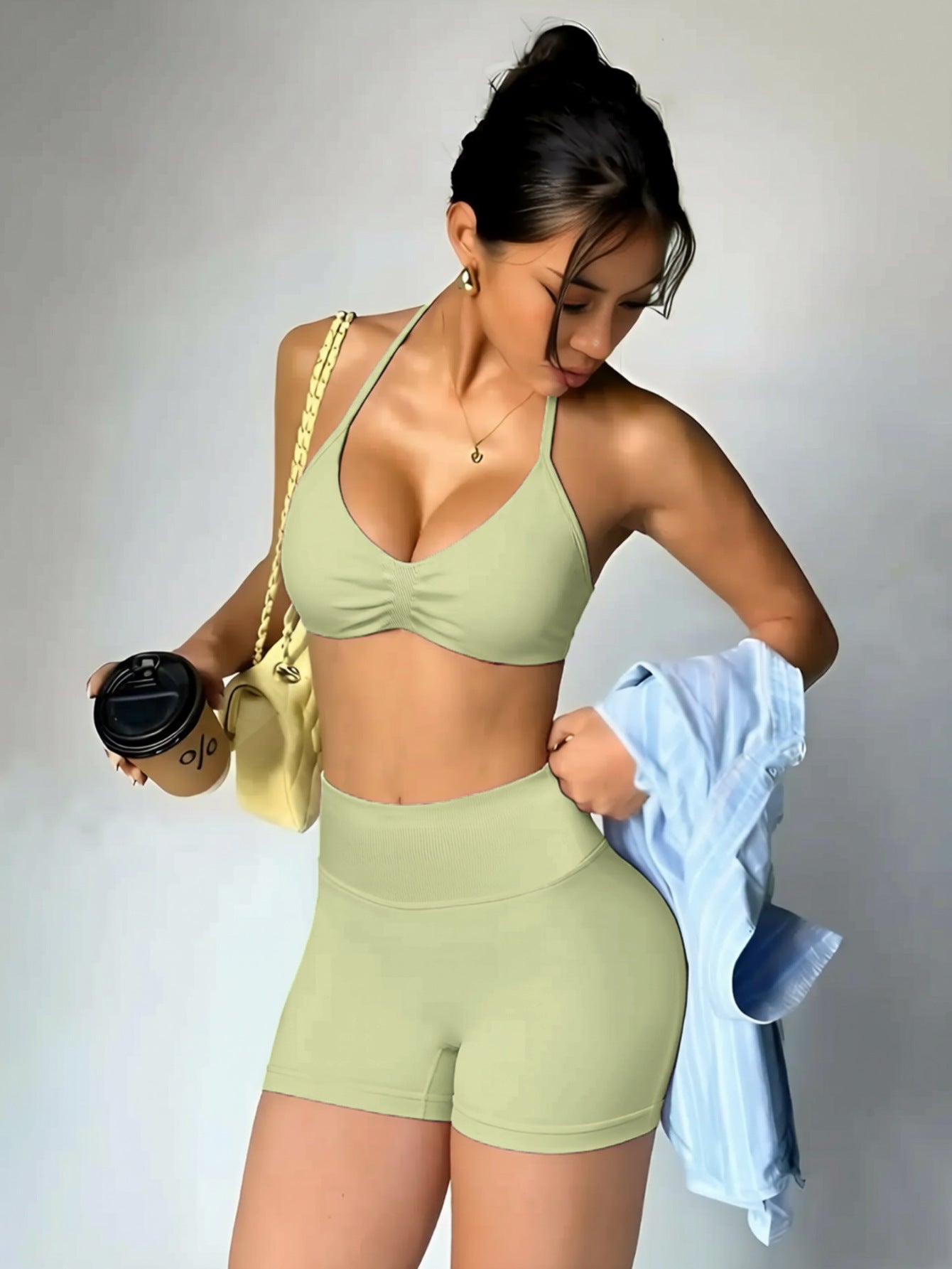 Body-Sculpting Women's 2 Piece Sporty Set, High Waisted Tight Shorts and Slim Fit Tank Top, Breathable Summer Activewear