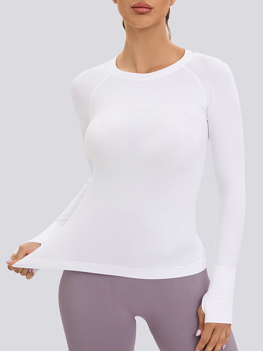 MathCat Long Sleeve Workout Shirts Yoga Running Women's Compression Shirts with Thumb Holes White