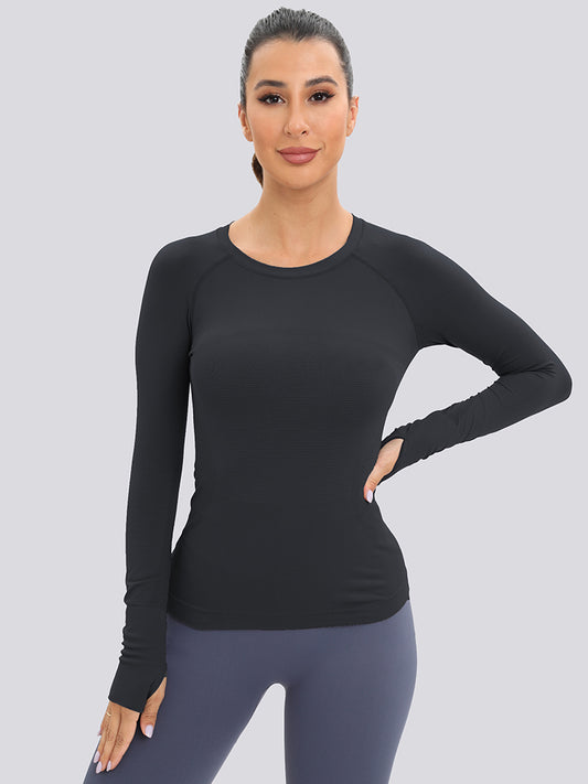 MathCat Long Sleeve Workout Shirts Yoga Running Women's Compression Shirts with Thumb Holes Black