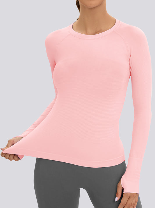 MathCat Long Sleeve Workout Shirts Yoga Running Women's Compression Shirts with Thumb Holes Pink