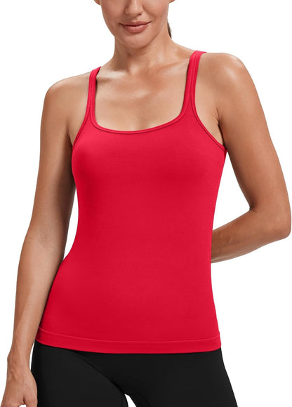MathCat Women's U Neck Tank Tops with Built in Bra, Padded Workout Tank Camisole Crop Top Athletic Yoga Lounge