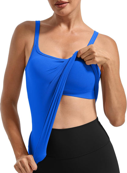 MathCat Women's U Neck Tank Tops with Built in Bra, Padded Workout Tank Camisole Crop Top Athletic Yoga Lounge