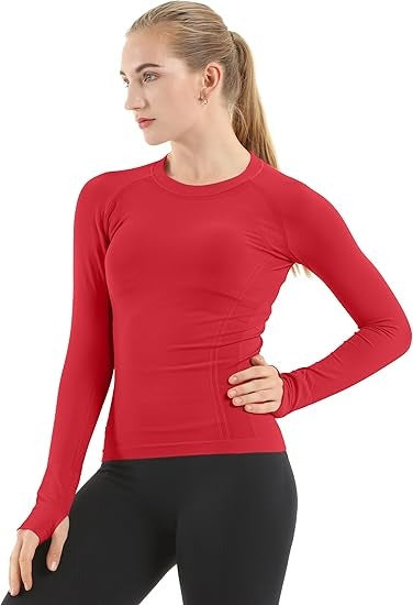 MATHCAT Women Seamless Workout Shirts-Quick Dry Gym Shirt Long Sleeve Running Outfit for Traning,Yoga and Pilates