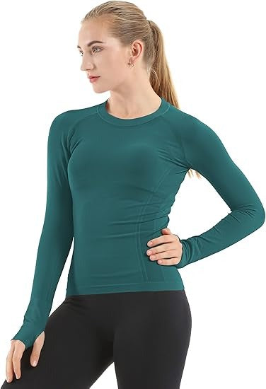 MATHCAT Women Seamless Workout Shirts-Quick Dry Gym Shirt Long Sleeve Running Outfit for Traning,Yoga and Pilates