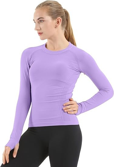 MATHCAT Women Seamless Workout Shirts-Quick Dry Gym Shirt Long Sleeve Running Outfit for Traning,Yoga and Pilates