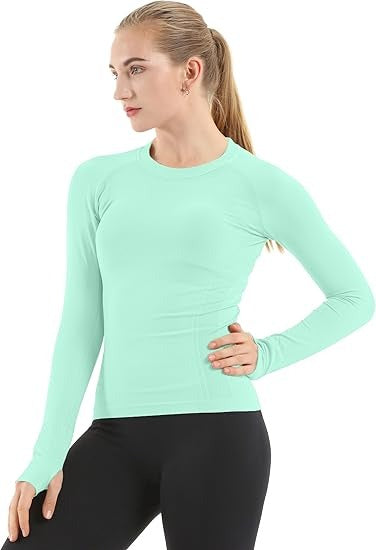 MATHCAT Women Seamless Workout Shirts-Quick Dry Gym Shirt Long Sleeve Running Outfit for Traning,Yoga and Pilates
