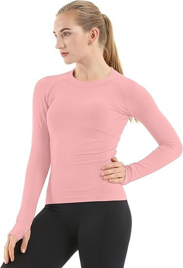 MATHCAT Women Seamless Workout Shirts-Quick Dry Gym Shirt Long Sleeve Running Outfit for Traning,Yoga and Pilates