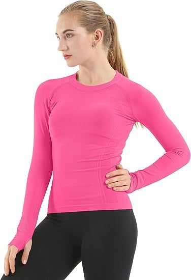 MATHCAT Women Seamless Workout Shirts-Quick Dry Gym Shirt Long Sleeve Running Outfit for Traning,Yoga and Pilates