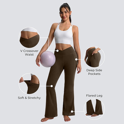 MATHCAT-Wholesale Flare Leggings for Women with Pockets, Crossover High Waisted Bootcut Black Flared Pants for Yoga Workout Gym