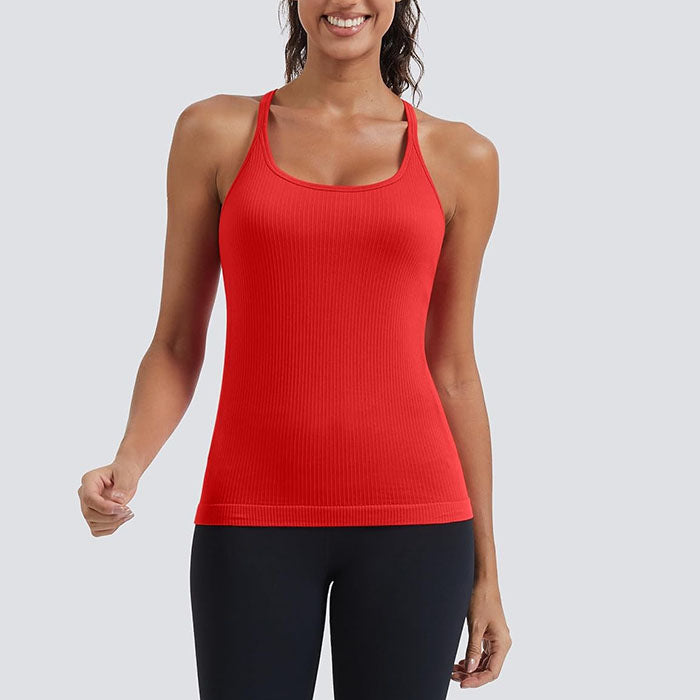 MATHCAT Seamless Workout Tank Tops for Women with Built in Bra, Spaghetti Strap Ribbed Athletic Strappy Back Yoga Shirts