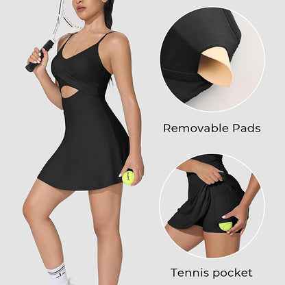 MathCat Tennis Dress, Athletic Dress for Women with Built in Bra & Shorts Pockets Golf Summer Dresses Outfits for Workout