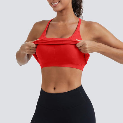 MATHCAT Seamless Workout Tank Tops for Women with Built in Bra, Spaghetti Strap Ribbed Athletic Strappy Back Yoga Shirts