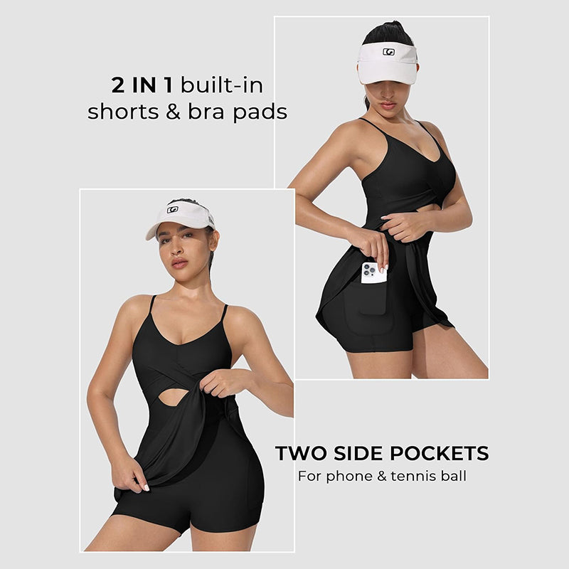 MathCat Tennis Dress, Athletic Dress for Women with Built in Bra & Shorts Pockets Golf Summer Dresses Outfits for Workout