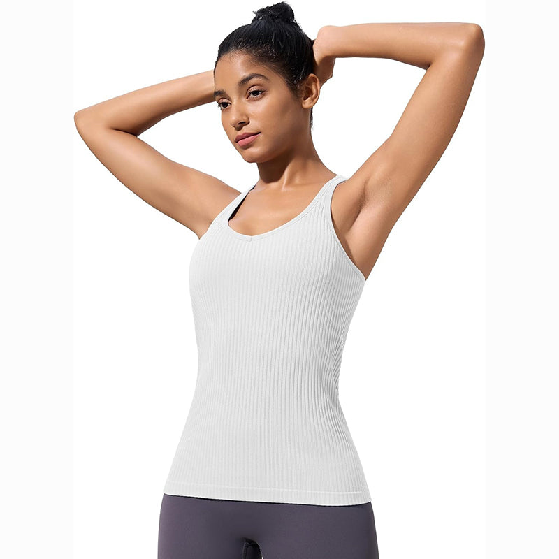 MATHCAT Workout Tank Tops for Women with Built in Bra, Seamless V Neck Tops Fitness Workout Yoga Shirts