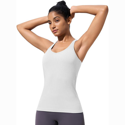 MATHCAT Workout Tank Tops for Women with Built in Bra, Seamless V Neck Tops Fitness Workout Yoga Shirts