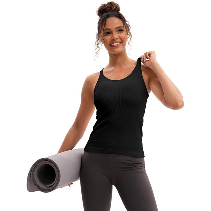 MATHCAT Workout Tank Tops for Women with Built in Bra, Seamless Ribbed Racerback Camisole Tops, Sleeveless Gym Yoga Shirts