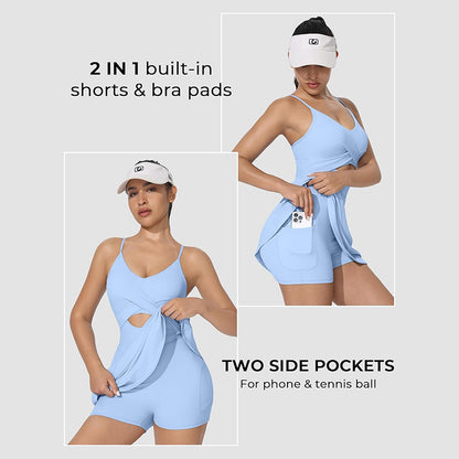 MathCat Tennis Dress, Athletic Dress for Women with Built in Bra & Shorts Pockets Golf Summer Dresses Outfits for Workout