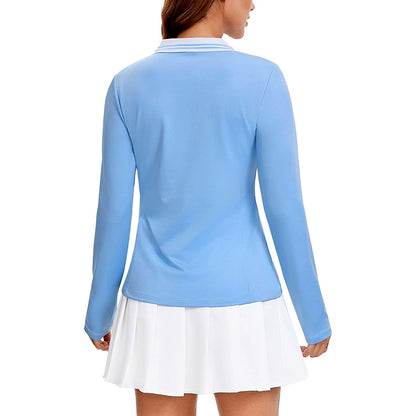 MATHCAT Womens Golf Shirts, Long Sleeve Polo Shirts Collared V Neck Tennis Shirts Breathable Athletic Tops