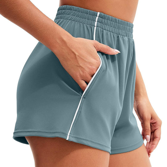 MATHCAT Womens Workout Shorts, Elastic High Waist Athletic Shorts with Pockets Stretchy Active Shorts for Running Sports